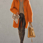Exquisite And Fashionable Versatile Lapel Front Button Orange Polar Fleece Coat