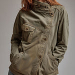 Retro Stand Collar Slanted Placket Pocket Jacket