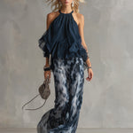 Elegant Urban Navy Blue Halter Neck Top