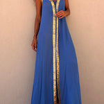 Margovil V Neck Backless Sequin Detailed Slit Maxi Cami Dress
