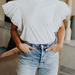 Margovil Round Neck Polka Dot Ruffle Short Sleeves Top