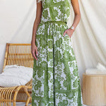 Elastic Waist Floral Print Pocketed Wide Leg Pants