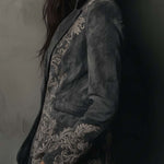 Embossed Floral Eco-Suede Blazer In Charcoal Taupe