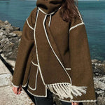 Women's Thickened Loose Woolen Coat with Fringed Scarf