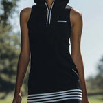 Fashionable Sporty Sleeveless Black Hooded Mini Dress
