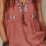 Bohemian Embroidered Loose Sleeveless Blouse