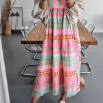 Whisked Away Geometric Color Block Printed A-line Midi Dress
