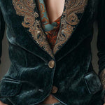 Velvet Blazer With Intricate Embroidered Lapels