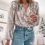 Nadorine Sequin Blouses Long SleeveTunic Tops Shirt Glitter Loose Shirts for Women Casual Work Office Loose Fit 2026 | Under $40