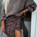 Solid Color Round Neck Ruffled Long Sleeve Knitted Sweater
