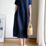 Casual Loose Solid Color Round-Neck Midi Dresses