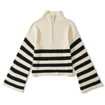 Turtleneck Zipper Striped Cardigan Sweater