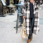 Flannel Wool Blend Plaid Lapel Button Down Shirt Long Sleeve Shacket Jacket with Pockets