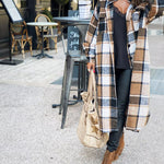Flannel Wool Blend Plaid Lapel Button Down Shirt Long Sleeve Shacket Jacket with Pockets