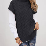 Turtleneck Sleeveless Cable Knitted Tank Tops Casual Loose Solid Sweater