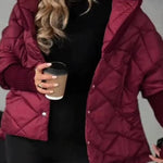 Women Hooded Patchwork Knitted Sleeves Casual Cotton Jacket