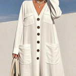 Long Sleeves Loose Buttoned Pockets V-Neck Jumpsuits
