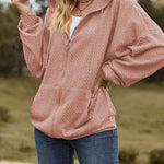 V-Neck Zipper Closure Solid Color Long Loose Hoodie Jacket
