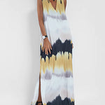 V Neck Tie Dyed Print Split Reversible Sleeveless Dress