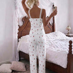 Women's Ditsy Floral Print 2 Piece Pajamas Set Lace Cami Top and Pants Casual Loungewear Bowknot Sleepwear
