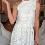 Nice Try Embroidered Crochet Lace Tassle Trim Crop Tank Top