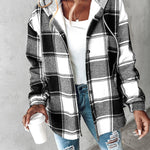 Plaid Pattern Long Sleeve Shacket Button Down Fleece Lined Hooded Jackets Warm Coat