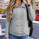Women's Vintage Textured Argyle Lapel Double-Breasted Crop Jacket