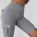 Tummy Control Butt Lifting Active Shorts High Waist Flap Pocket Workout Bermuda Cargo Running Shorts