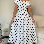 Women's Skew Neck Polka Dot Maxi Dress Ruched A-Line Swing Dress Elegant Party Cocktail Dress with Pockets