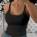 Scoop Neck Spaghetti Strap Ribbed Top Casual Sleeveless Slim Fit Tank