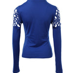 Rhinestone Hollow Out Cold Shoulder Long Sleeve Top Casual Tee