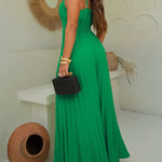 Women's Pleated Wide Leg Jumpsuit Spaghetti Strap High Waisted Shirred Backless Flared Overalls