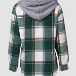 Plaid Pattern Long Sleeve Shacket Button Down Fleece Lined Hooded Jackets Warm Coat