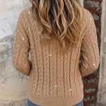 Women's Sequin Cable Knit Cardigan V Neck Button Down Slim Fit Long Sleeve Sweater
