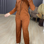 2 Pieces Outfit Long Sleeve Zip Up Drawstring Hoodie Coat and Casual Elastic Waist Seam Front Straight Leg Pants Set