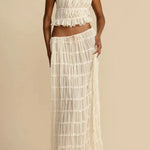 Versatility and Vintage Charm Pleated Drawstring Waist Tiered Maxi Skirt