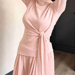Women's 2 Piece Knit Lounge Set Long Sleeve Tie Waist Top and High Waisted Wide Leg Pants Casual Soft Sweatsuit with Pockets