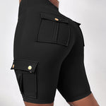 Tummy Control Butt Lifting Active Shorts High Waist Flap Pocket Workout Bermuda Cargo Running Shorts