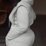 2 Pieces Outfit Long Sleeve Crop Drawstring Hoodie Sweatshirt with Thumb Hole Cuffs and Casual Drawstring Elastic Waist Wide Leg Sweatpants Set