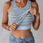 Women's Striped Racerback Tank Top Slim Fit Ribbed Sleeveless Top with Built in Bra