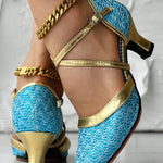 Glitter Cross Strap Buckled Latin Dance Pumps