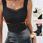 Sheer Mesh Spliced V Neck Sleeveless Built In Bra Tank Casual Warm Fleece Lined Slim Fit Top