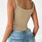 U-Neck Sleeveless Tank Top Bodysuits Slim Fit Ribbed Bodysuits