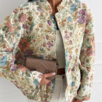 Women's Vintage Floral Jacquard Jacket Elegant Stand Collar Snap Button Loose Fit Coat