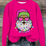 Women's Shiny Santa Print  Round Neck Sweatshirt