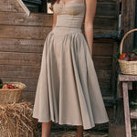 Spaghetti Strap A-line Midi Dress Sleeveless Low-Cut Corset Cami Dresses with Pockets