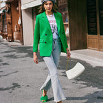 Nadorine Button Down Collared Blazer Jacket Tops with Pockets
