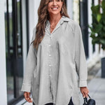 Nadorine Long Cuffed Sleeve Shirts Button Down V Neck Blouse Loose Fitting Tops