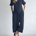 Solid Color Loose Fit Overall Jumpsuit with Pockets