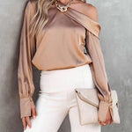 Zeagoo Zeagoo Women's Asymmetrical Neck Ruched Satin Blouse for Women Elegant Office Work Dressy 2026 | Under $40